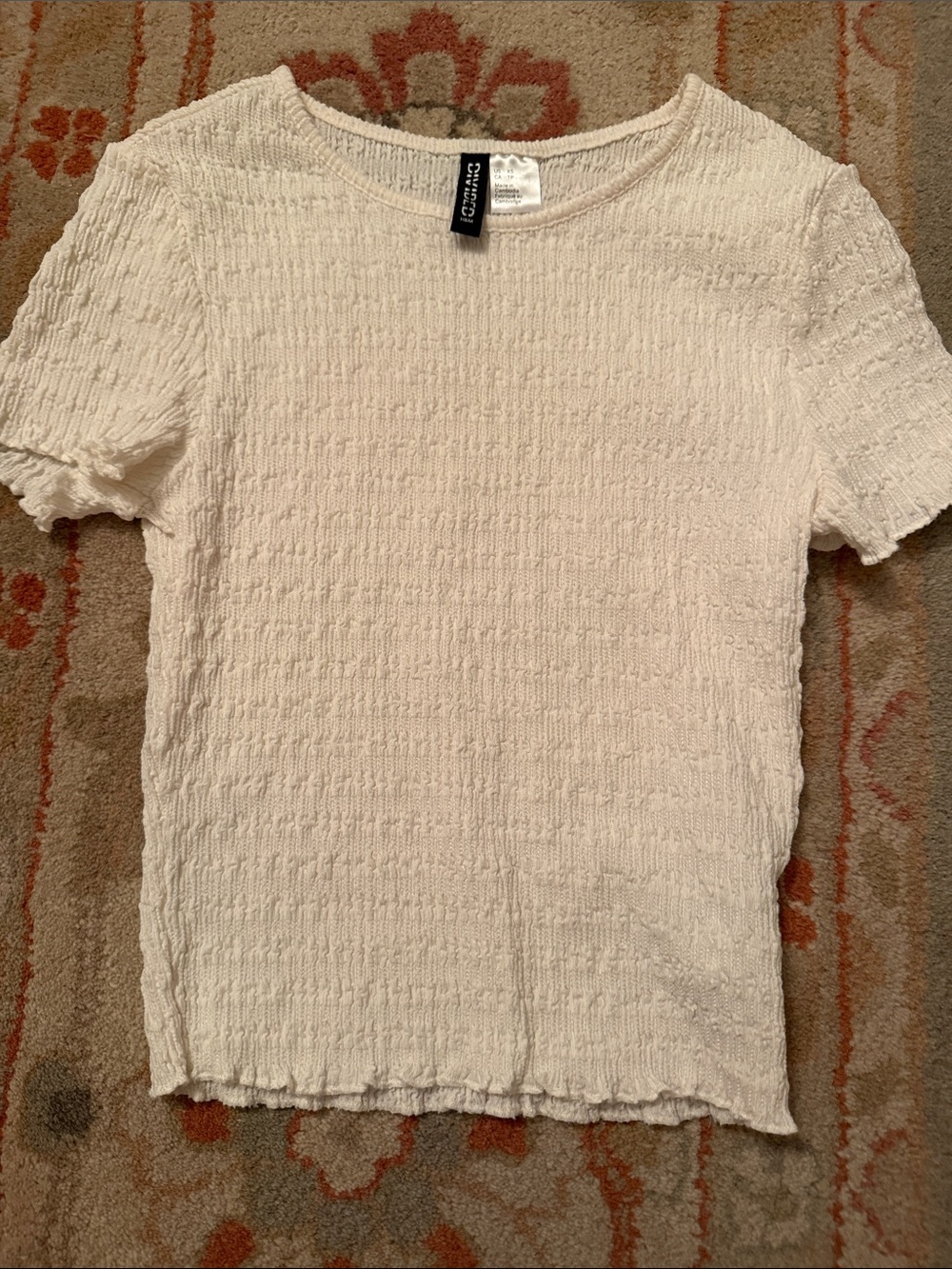 H&M Cream Textured Short Sleeve Tee